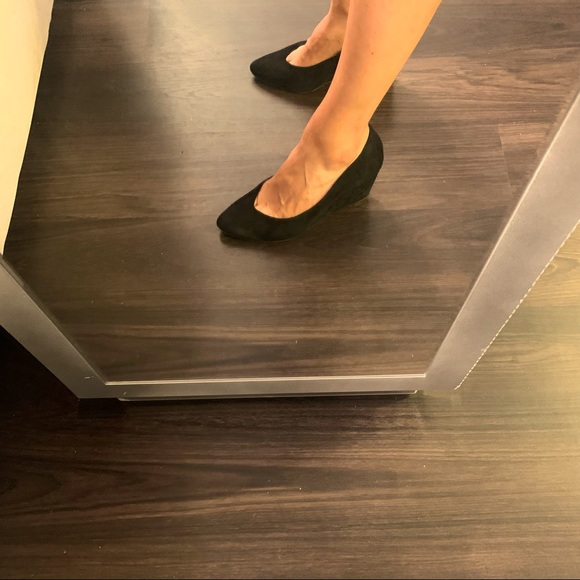 Black sued wedges. Almond toe. - Picture 1 of 1